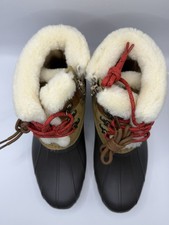 NWOT SPERRY Alpine Saltwater Girls Duck Boots Brown/Tan Faux Fur Trim Square