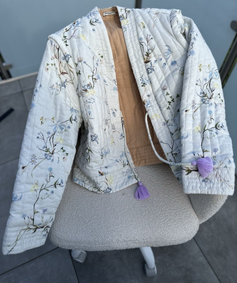 Scotch & Soda Damen Steppjacke kurz L Modal weiß floral Quasten gefüttert