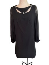 Vintage Black Dress Womens Size Large Black Sheer Sleeves Cut Out Details Retro