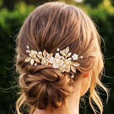 Flower Bridal Hair Clip Gold Leaf Headpiece Pearl Wedding Hair Accessories