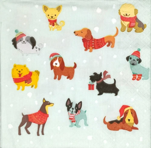 Q324# 3 x Single Paper Napkins For Decoupage Christmas Dogs Pattern On Green - Picture 1 of 8