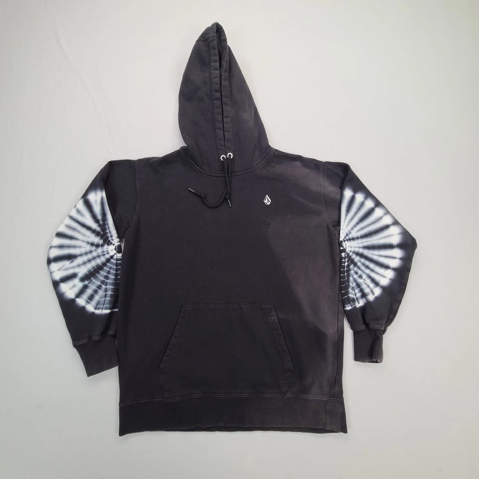 Volcom Sweater Mens Extra Small Black Tie Dye Sleeve Pullover Hoodie Casual Warm - Image 2 of 4