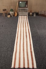 Vintage Rug, Runner 2,3x13,4 ft Turkish Rug, White Oriental Wool Rug