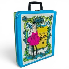 Vintage 1968 WORLD OF BARBIE Doll Case w/Accessory Box, Blue Border No. 1002