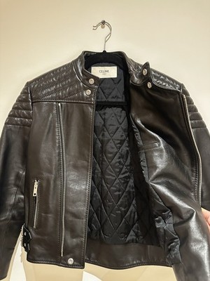 Celine Hedi Slimane AW19 Black Calfskin Leather Biker Jacket FR34