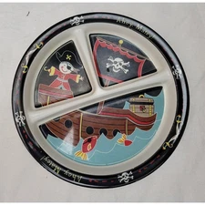 Sugar Booger Kid's Divided Plate Ahoy Matey Pirate skull crossbow melamine 8 1/2