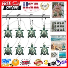 Green Sea Turtle Shower Curtain Hooks, Silver Shower Curtain Rings Beach Show...