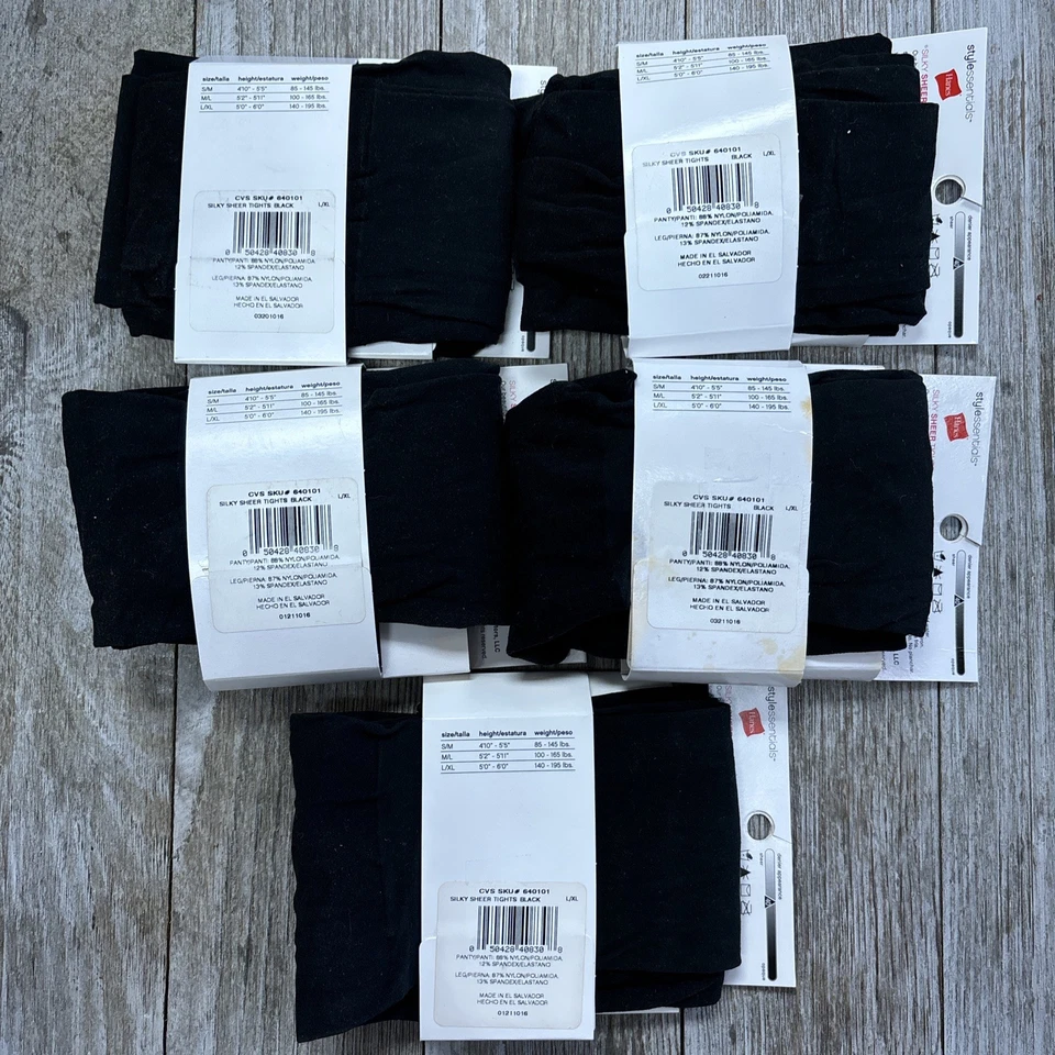 Lot of 5 Hanes Style Essentials Silky Sheer Tights Light Control Top Black L/XL - Image 2 of 2