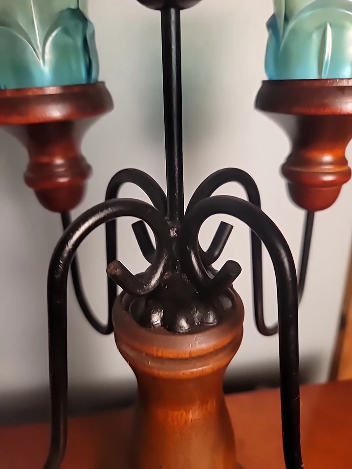 Home Interiors Candelabra, Candleholder Distressed Rustic Wood And Iron - Image 4 of 4