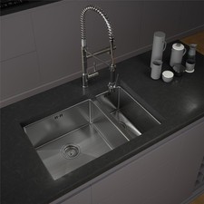 Liquida EL670BS 1.5 Bowl Undermount Brushed Steel Kitchen Sink 670 x 440mm