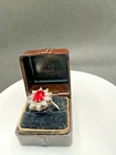 Vintage Silver Red Cluster Cocktail Ring - Retro Oval  size Q
