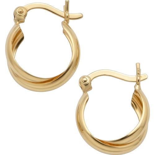 14K Yellow Gold Double Hoop 15mm Baby Polished Earrings 1.1 grams