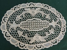 Vtg Handmade Lace Doilies Filet Crochet 14 X 9.5 INCH NATURAL COLOR