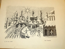 René BAUMER (1906-1982) DRAWING INK LANDSCAPE QUOTE ROBOTS SURREALISM LYON 1954