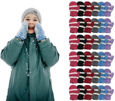 36 PACK of Kids Fuzzy Mittens Warm Soft Mitten Toddlers Children, (Assorted)