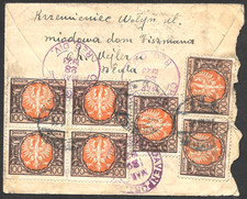 Poland Registered Inflation Cover 10x Same 100zt Eagle, Krzemieniec to USA 1923