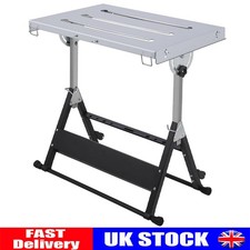 Welding Table 760 x 510mm Adjustable Folding Steel Workbench with 2 Wheels