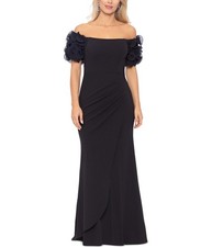 XSCAPE Womens Ruffle Sleeve Gown Dress, Black, 4