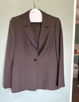 ESCADA Belma Women s 42 Gray Solid Lined Button Blazer Pockets Mid-Length