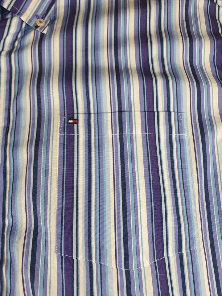 Chemise à manche longue à rayures Tommy Hilfiger bleu et blanche taille XL - Photo 4/4