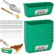 10 Pack Fence Feed Feeder 4.5 Quart Hanging Chicken Feeder Trough with Brush  S