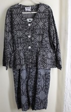 FLAX Sz L REALLY COOL Black Gray Rose Denim Jacket Pants Outfit Linen Lagenlook