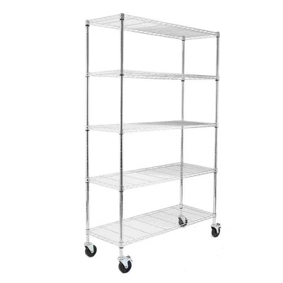 Chrome 5-Tier Heavy Duty Metal Wire Storage Shelving Unit W/Casters NSF Certifie