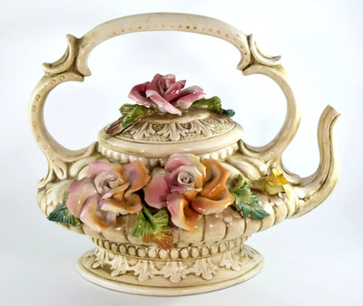 VINTAGE CAPODIMONTE GROSSE BLUMEN BLUMEN TEEKANNE