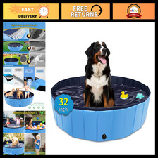 Foldable Dog Pool 32" x 8" Collapsible Kiddie Bath Tub for Pets - Non-Slip Outdo