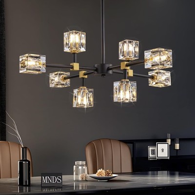 Black Sputnik Chandelier,Crystal Chandeliers with 8-Lights,Modern Semi Flush