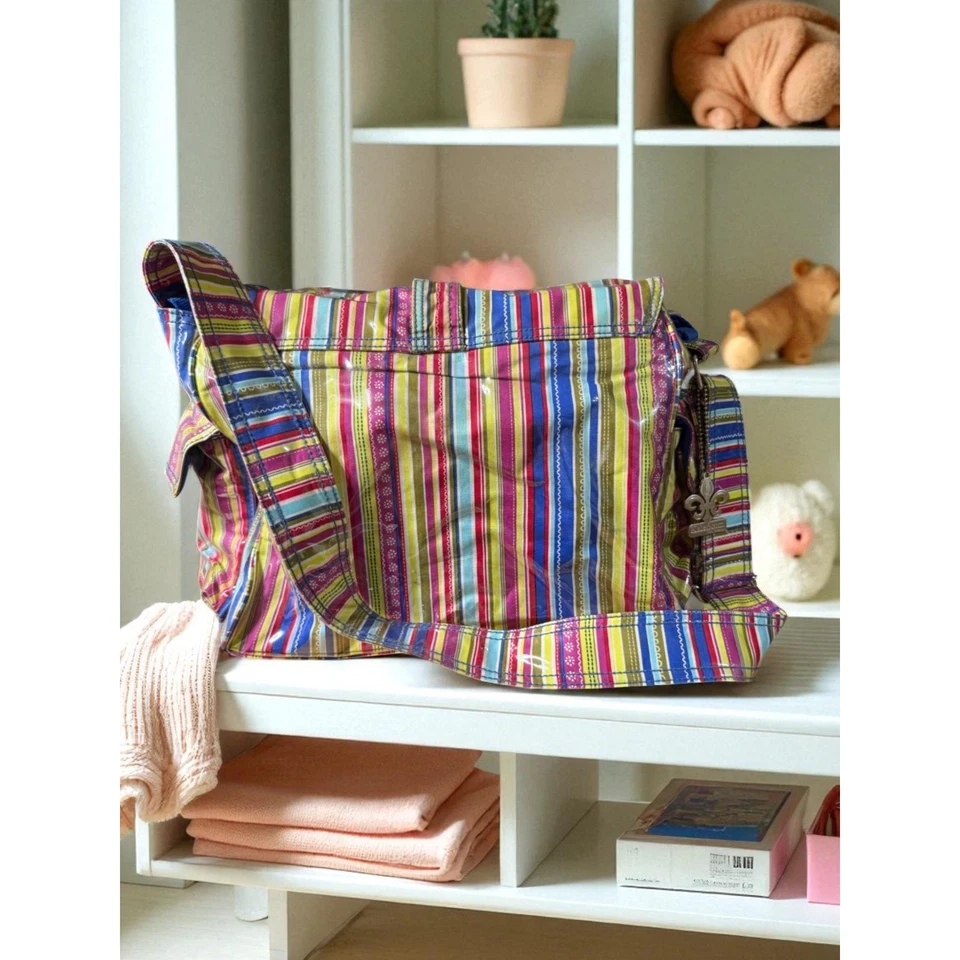 Kalencom Diaper Bag w/ Insulated Bottle Holder NWT Striped Waterproof Vinyl - Image 4 of 4