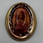 Antique "Miniature Painting" Brooch - Gold Plate And Beveled Glass