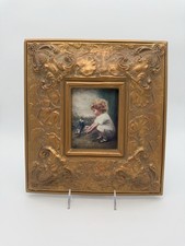 Gold Embossed Floral Wooden Picture Frame Antique 12.5x11.5 in Portrait Children