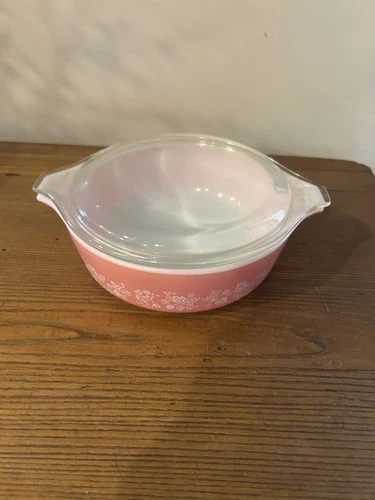 Vintage Pyrex Gooseberry Pink 471 1 Pint Small Round Casserole Dish w/ Lid