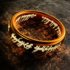 Lord of the Rings The One Ring LOTR TUNGSTEN STEEL SIZE 10 Ring on 18" Chain BAG