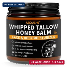 Beef Tallow for Skin - Organic Grass-Fed Whipped Beef Tallow and Honey Balm with