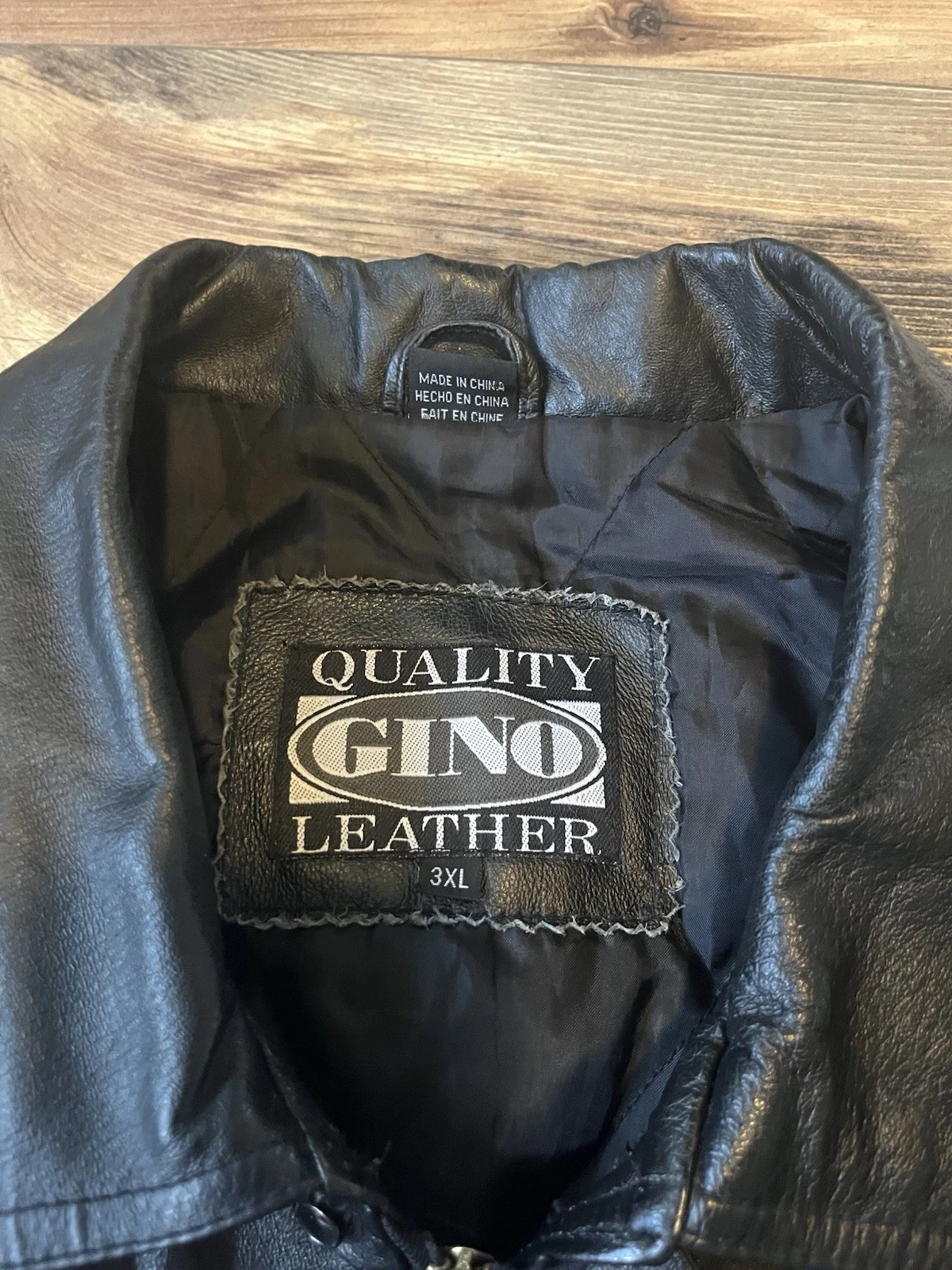 Vintage Quality Gino Leather Jacket Black Bomber Collared Coat 3XL Excellent - product detail image 2