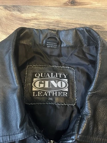 Vintage Quality Gino Leather Jacket Black Bomber Collared Coat 3XL Excellent image 2
