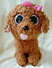 Ty Beanie Boo Maddie Puppy Dog Plush Animal Pink Bow Sparkly Eyes 9" Tall