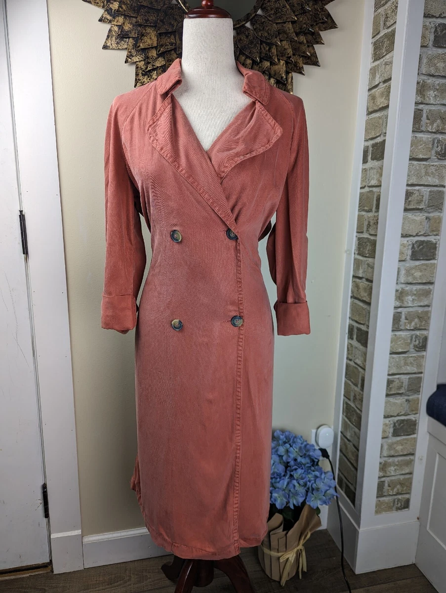Max Jeans Double Breasted Tencel Trench Coat in Adobe Pink Size XS