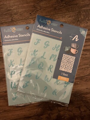 Set Of 2 Hello Hobby Letters Alphabet Adhesive Stencils 30 Designs (60 Pcs)