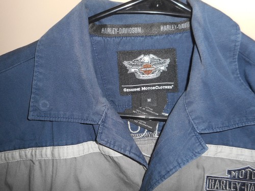 Camisa para hombre Harley Davidson con barra larga y escudo con botones S/S mediana con bloques de colores - Imagen 5 de 7