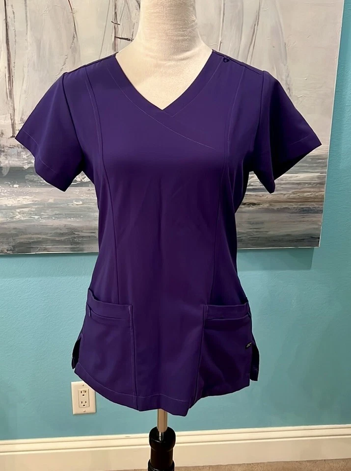 Blusa Médica Mujer Jockey Púrpura Crossover Cuello en V, Pequeña Foto 2 de 4