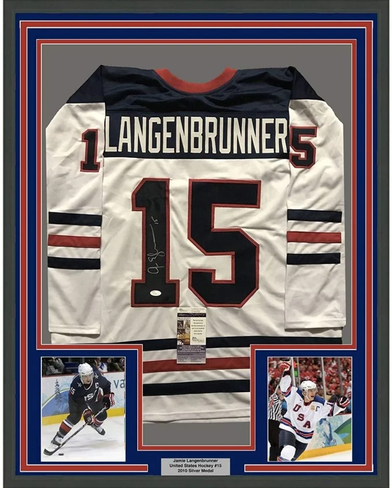 Camiseta deportiva blanca enmarcada autografiada/firmada JAMIE LONGBRUNNER 33x42 EE. UU. CERTIFICADO DE AUTENTICIDAD JSA Foto 2 de 2