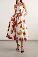 NWT Alexander McQueen Orchid Print A-Line Midi Dress Tropical White Red Size 2 $
