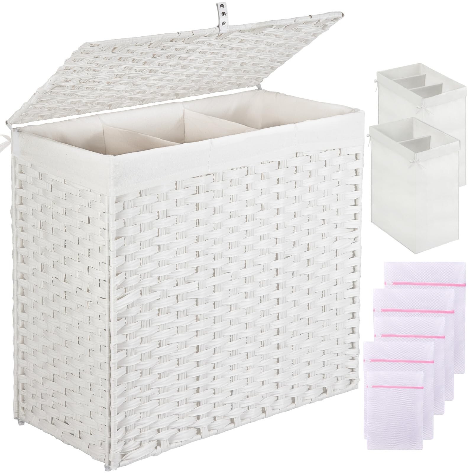 Greenstell 125L 3-Section Laundry Hamper with Lid for Large Clothes Storage-image