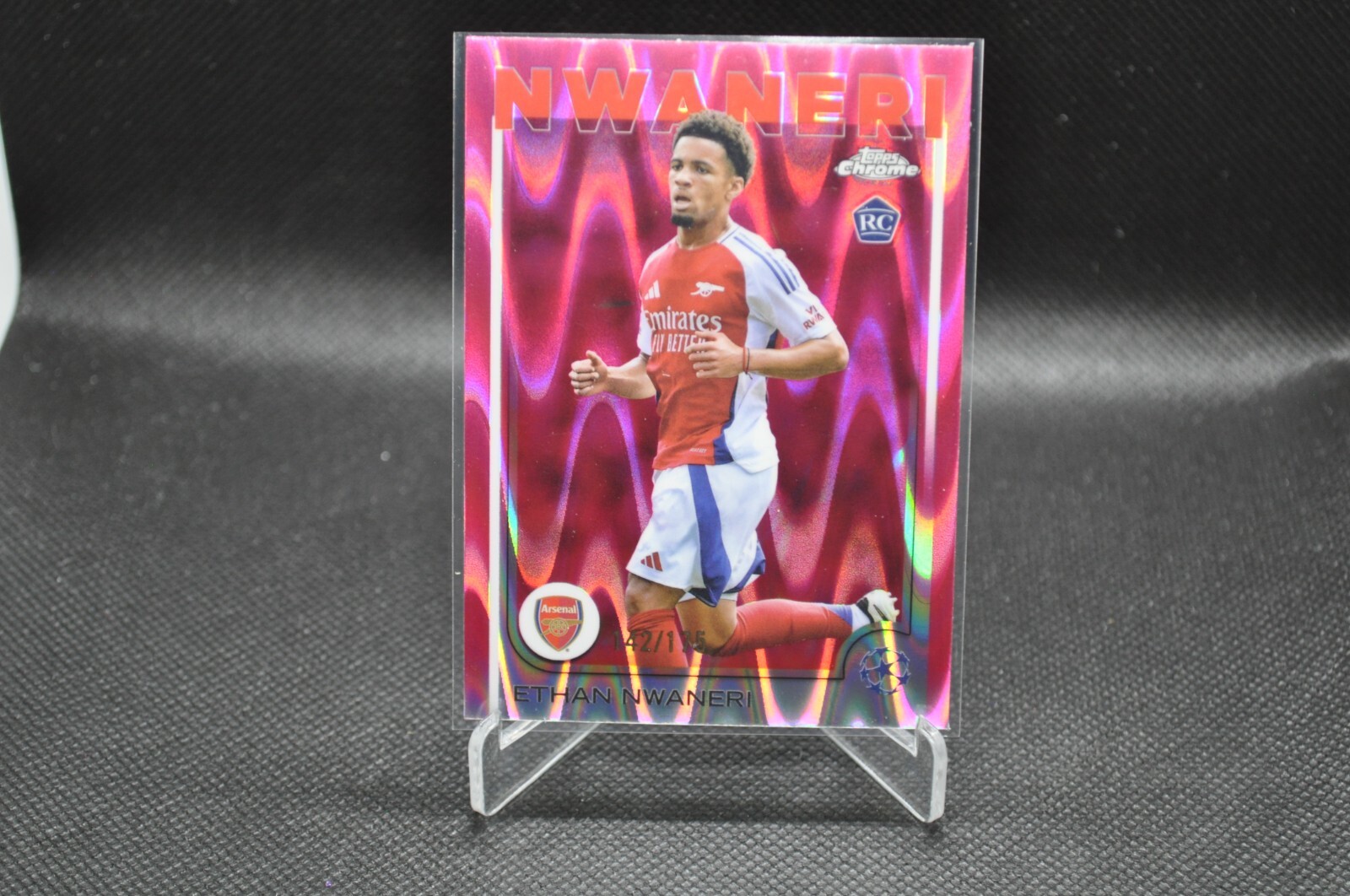 Ethan Nwaneri 2024-25 Topps Chrome UCC #158 RC Neon Pink RayWave Refractor /175