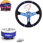 14" Blue Deep Dish Steering Wheel with Quick Release Adapter -Horn Button US