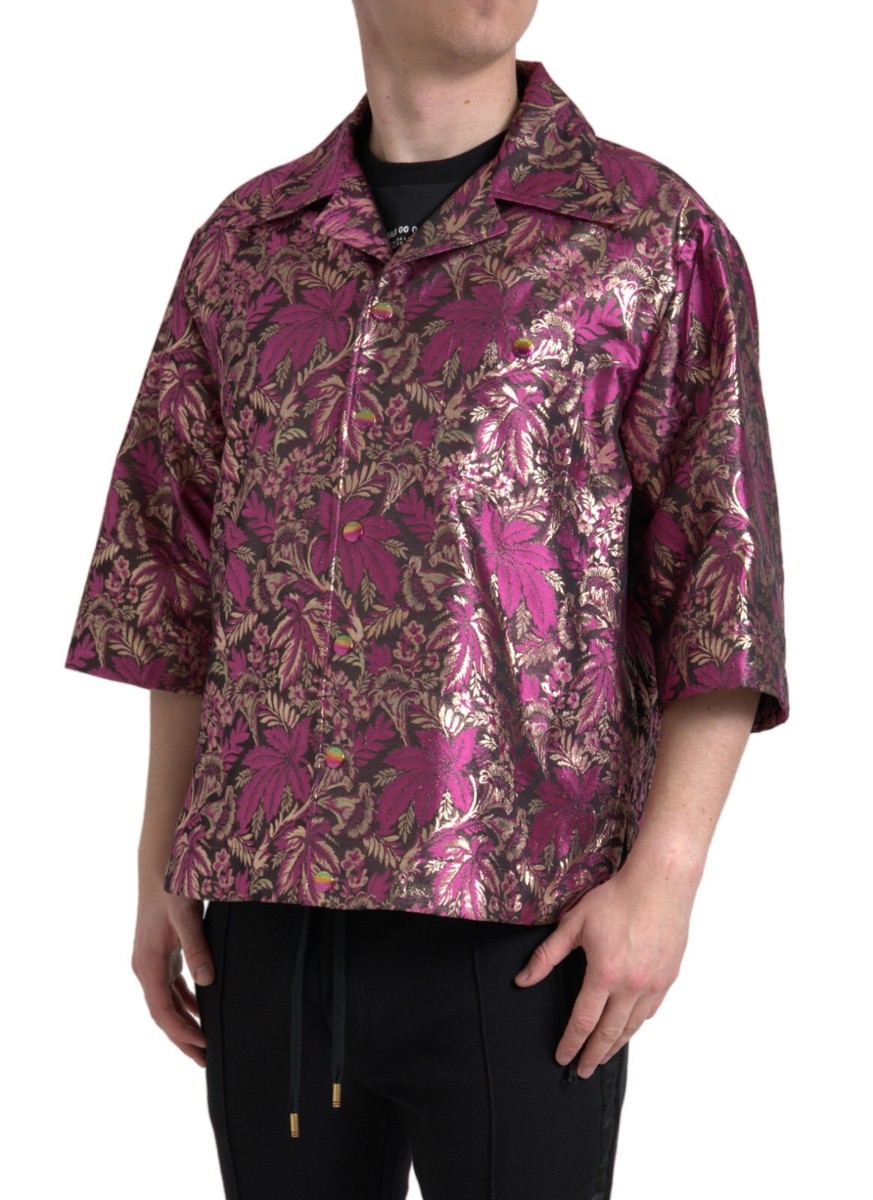 DOLCE & GABBANA Shirt Fuchsia Pink Floral Jacquard Button