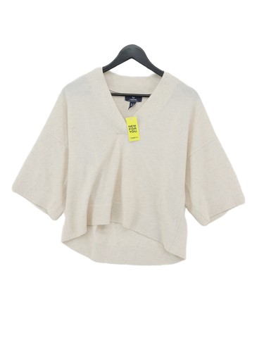 Lands End Women's Jumper XS White 100% Cashmere V-Neck Pullover